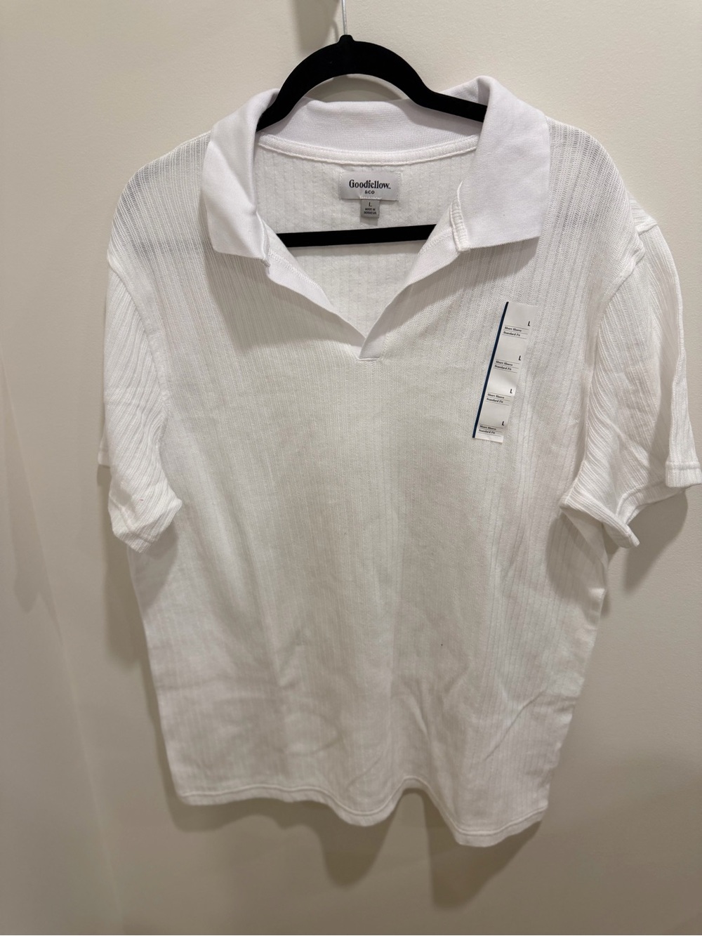 White Short-Sleeve Johnny Collared Knit Polo Shirt from Goodfellow & Co- Large